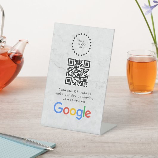 Elegant Google reviews qr code tabletop sign Reclamebord Met Voetstuk (Insitu)