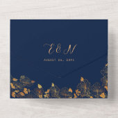 Elegant Gorangy Gold Floral Foliage Navy Blue All In One Uitnodiging (Achterkant)