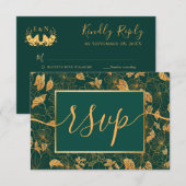 Elegant Gorgood Emerald Green & Gold Foliage RSVP (Voorkant / Achterkant)