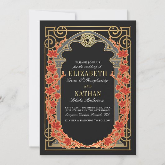 Elegant Gothic Autumn Cathedral Frame Wedding  Kaart (Voorkant)