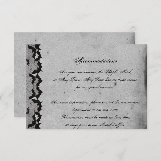 Elegant Gothic Bat Lace Posh Wedding Insert Informatiekaartje (Voorkant / Achterkant)
