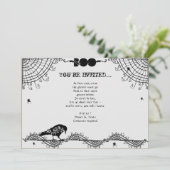 Elegant Gothic Black and White Halloween Party Kaart (Staand voorkant)