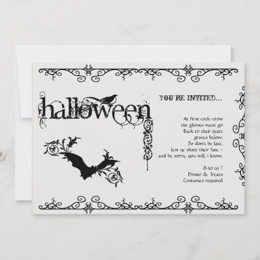 Elegant Gothic Black and White Halloween Party Kaart (Voorkant)