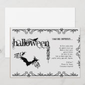 Elegant Gothic Black and White Halloween Party Kaart (Voorkant / Achterkant)