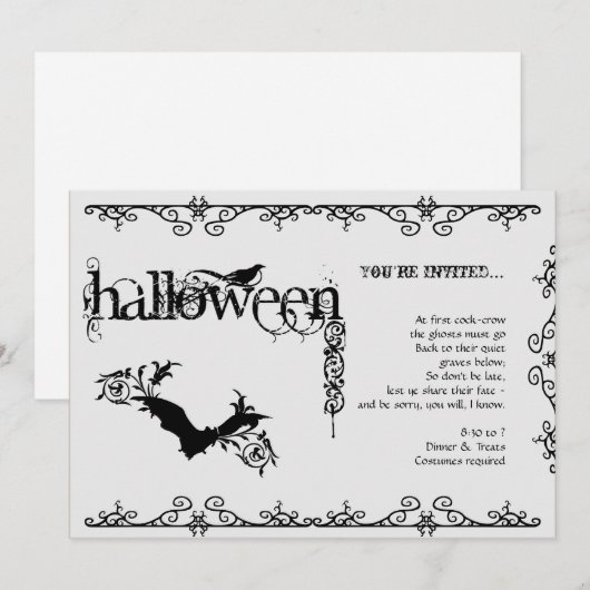 Elegant Gothic Black and White Halloween Party Kaart (Voorkant / Achterkant)