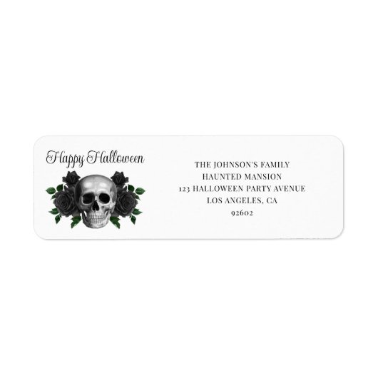Elegant Gothic Black Floral Skull Halloween Etiket (Voorkant)