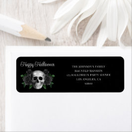 Elegant Gothic Black Floral Skull Halloween Etiket