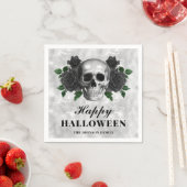 Elegant gothic Black Rozen & Skull Happy Halloween Servet (Insitu)