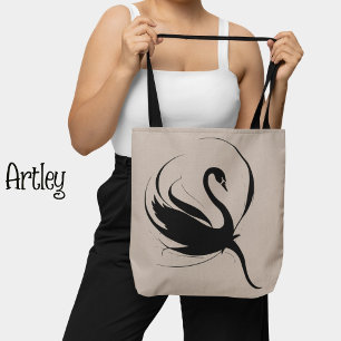 Elegant Gothic Black Swan Flower Tattoo Art Tote Bag