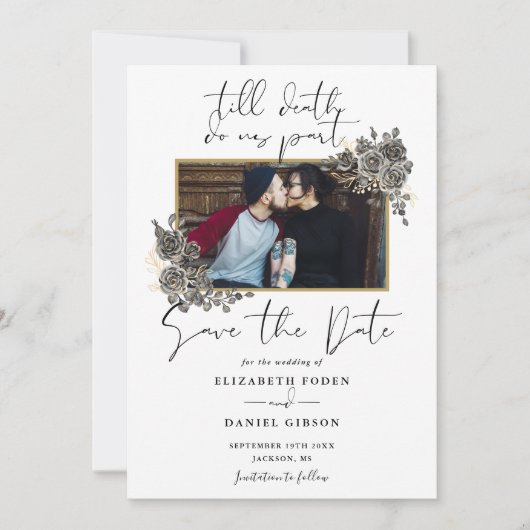 Elegant Gothic Bloem Foto Bruiloft Save The Date (Voorkant)