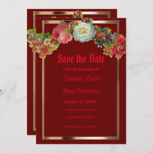 Elegant Gothic  bloemen, behalve de datum Kaart (Voorkant / Achterkant)