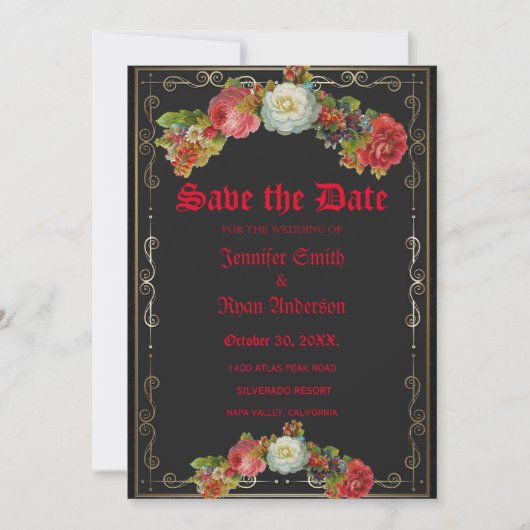 Elegant Gothic  bloemen, behalve de datum Kaart (Voorkant)