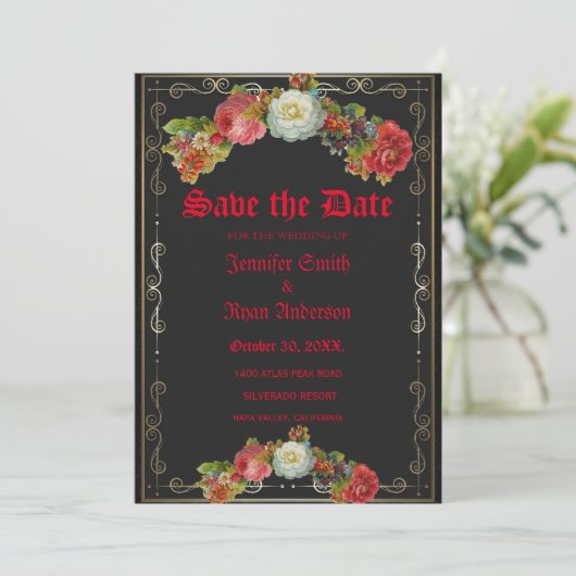 Elegant Gothic  bloemen, behalve de datum Kaart (Staand voorkant)