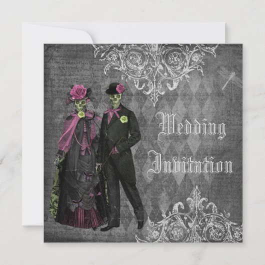 Elegant Gothic Bride & Groom Skeletons Wedding Kaart (Voorkant)
