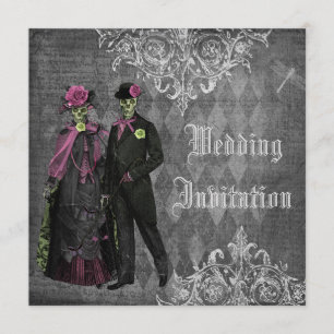 Elegant Gothic Bride & Groom Skeletons Wedding Kaart