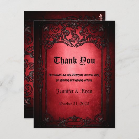 Elegant Gothic bruiloft Hartelijk dank Briefkaart (Voorkant / Achterkant)