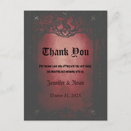 Elegant Gothic bruiloft Hartelijk dank Briefkaart (Voorkant)