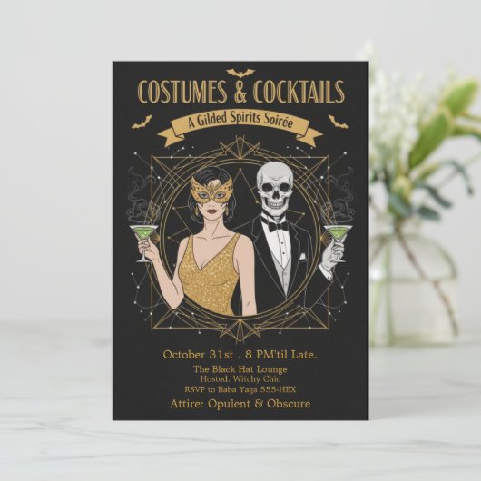 Elegant Gothic Costumes & Cocktails Halloween  Kaart (Staand voorkant)