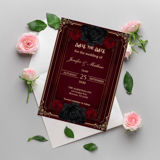 Elegant Gothic Dark Romance Wedding Save the Date Kaart