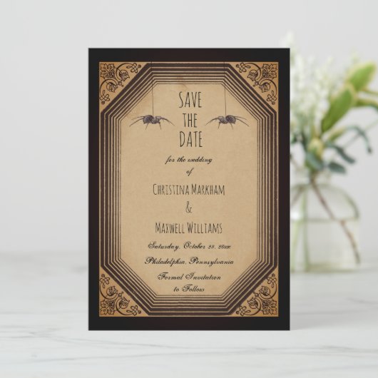 Elegant gothic Deco Lijst Cornices Save the Date (Staand voorkant)