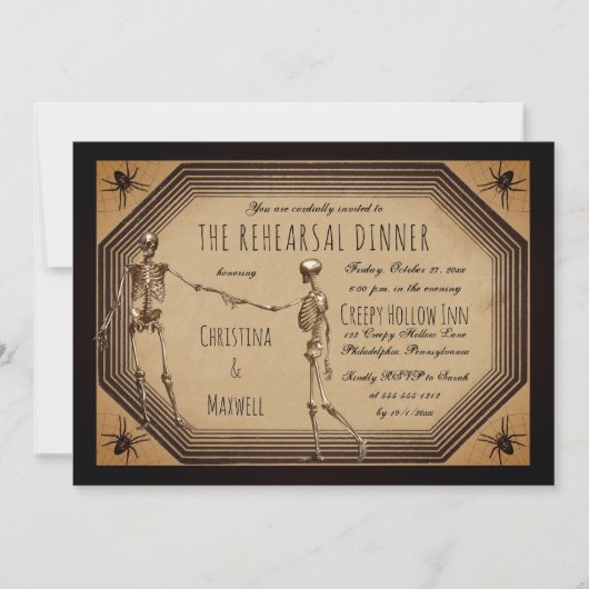 Elegant Gothic Deco Skeletons Rehearsal Dinner Inv Kaart (Voorkant)