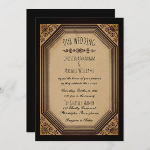 Elegant Gothic en Deco Lijst Cornices Wedding Inv Kaart