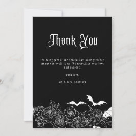 Elegant Gothic Floral Black Wedding Photo Bedankkaart
