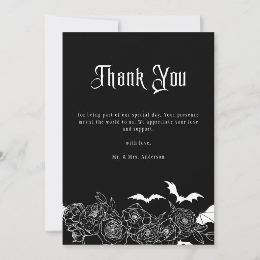 Elegant Gothic Floral Black Wedding Photo Bedankkaart (Voorkant)