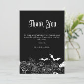 Elegant Gothic Floral Black Wedding Photo Bedankkaart (Staand voorkant)