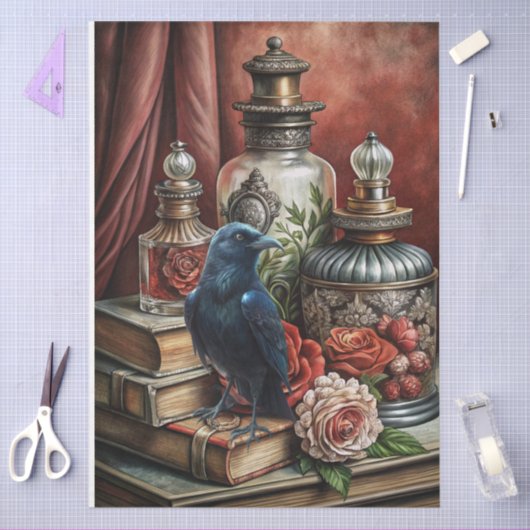  Elegant Gothic Floral & Raven Furniture Decoupage Tissuepapier (Craft)