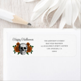 Elegant Gothic Floral Skull Halloween Address Etiket
