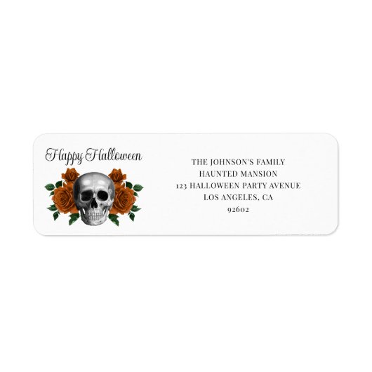 Elegant Gothic Floral Skull Halloween Address Etiket (Voorkant)