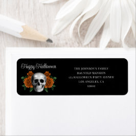 Elegant Gothic Floral Skull Halloween Address Etiket