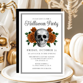 Elegant Gothic Floral Skull Halloween Invitation Kaart