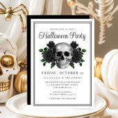 Elegant Gothic Floral Skull Halloween Invitation Kaart
