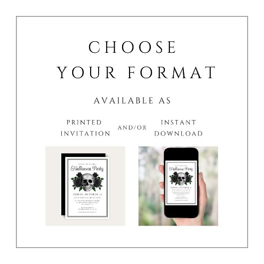 Elegant Gothic Floral Skull Halloween Invitation Kaart