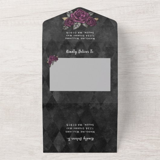 Elegant Gothic Floral Wedding All In One Uitnodiging (Buitenkant)