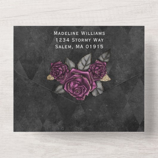 Elegant Gothic Floral Wedding All In One Uitnodiging (Achterkant)