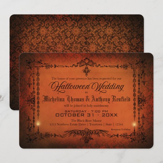 Elegant Gothic Halloween Wedding Invitation Kaart (Voorkant / Achterkant)