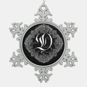 Elegant Gothic Initiaal D Snowflake Ornament