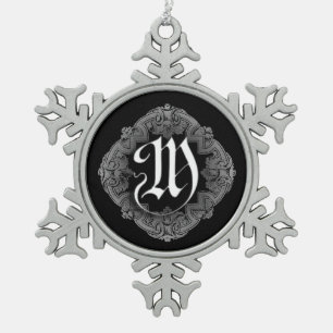 Elegant Gothic Initiaal M Snowflake Ornament