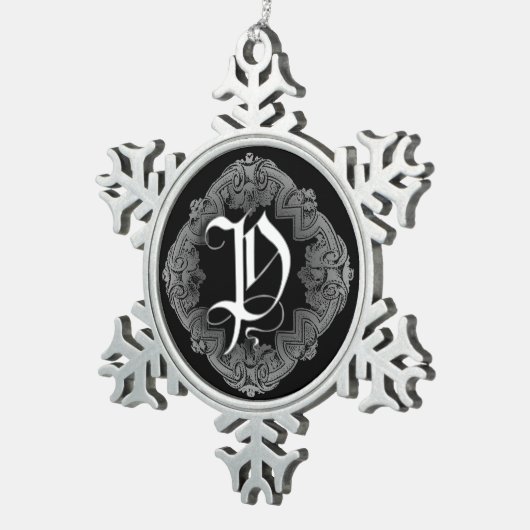 Elegant Gothic Initiaal P Snowflake Ornament (Rechts)