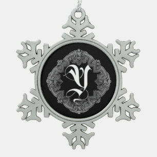Elegant Gothic Initiaal Y Snowflake Ornament