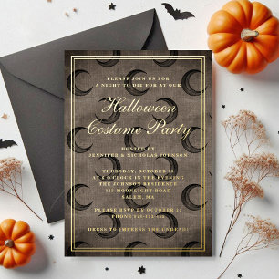 Elegant Gothic Maan Halloween Kostuum Feest Goud Folie Uitnodiging