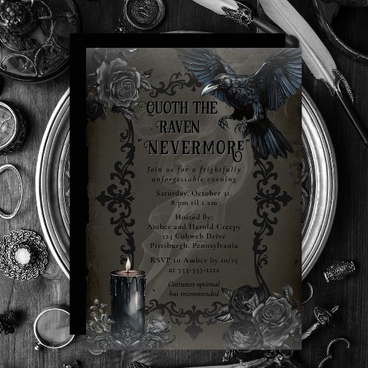 Elegant Gothic Raven Nevermore Halloween-feest Kaart