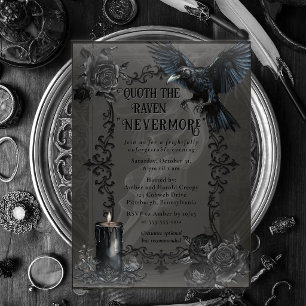 Elegant Gothic Raven Nooitmeer Halloween-feest Acryl Uitnodigingen