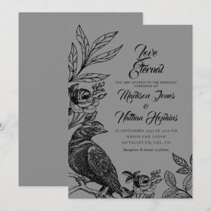 Elegant Gothic Raven Wedding Invitation Kaart