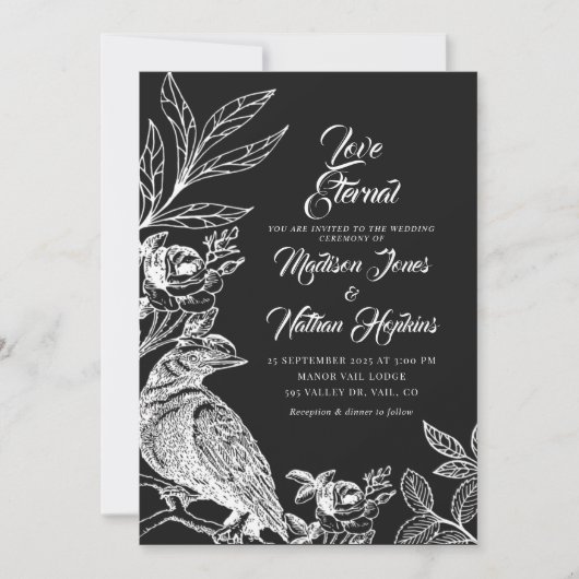 Elegant Gothic Raven Wedding Invitation Kaart (Voorkant)