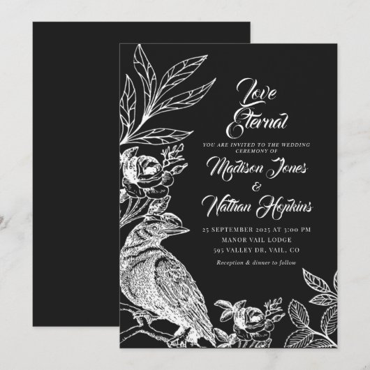 Elegant Gothic Raven Wedding Invitation Kaart (Voorkant / Achterkant)