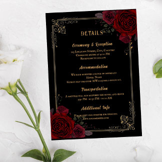 Elegant Gothic Romance Roses Wedding Informatiekaartje